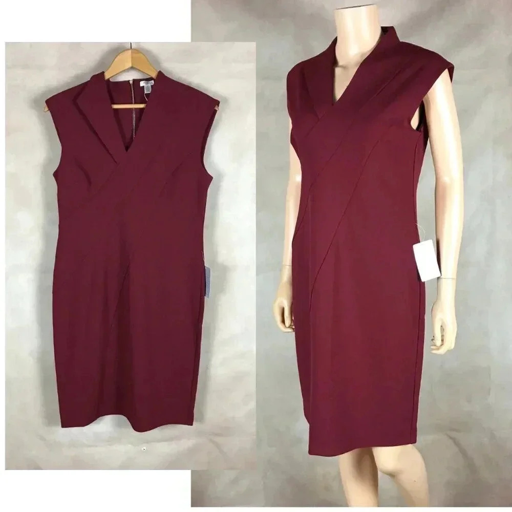 SPENSE Dark Red Cap Sleeve Structured Sheath Dress NWT 8